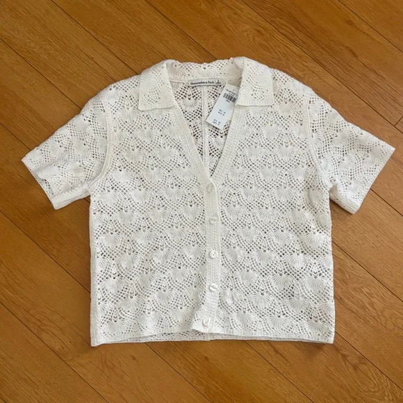 Abercrombie & Fitch Short Sleeve Crochet Style Polo - Picture 2 of 9